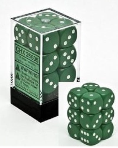 Opaque 12 * D6 Green / White 16mm Chessex Dice (CHX25605)