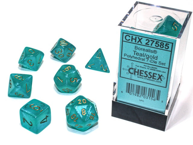 Borealis 7-Die Set Teal / Gold Luminary Chessex Dice (CHX27585)
