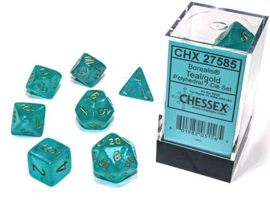 Borealis 7-Die Set Teal / Gold Luminary Chessex Dice (CHX27585)