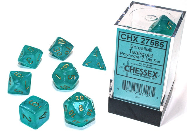 Borealis 7-Die Set Teal / Gold Luminary Chessex Dice (CHX27585)