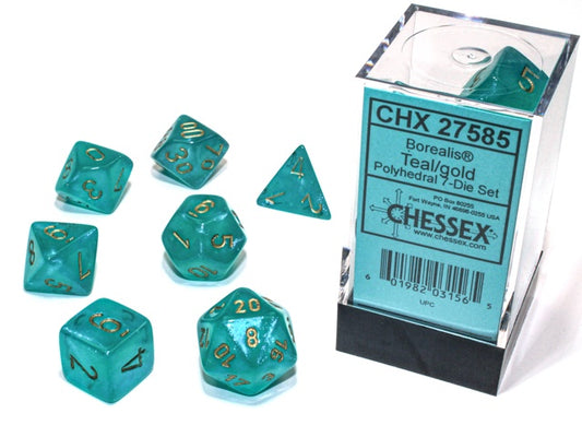 Borealis 7-Die Set Teal / Gold Luminary Chessex Dice (CHX27585)