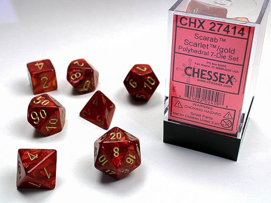 Scarab 7-Die Set Scarlet / Gold Chessex Dice (CHX27414)