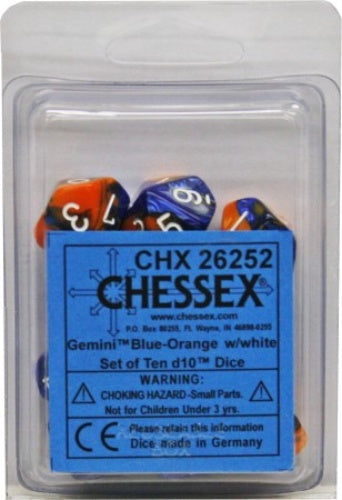 Gemini 10 * D10 Blue-Orange / White Chessex Dice (CHX26252*)