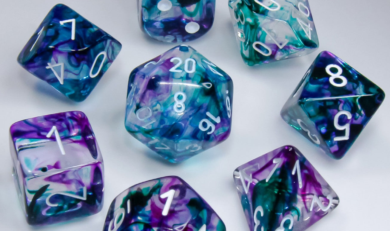Nebula 7-die Set Polyhedral Fluorite/white