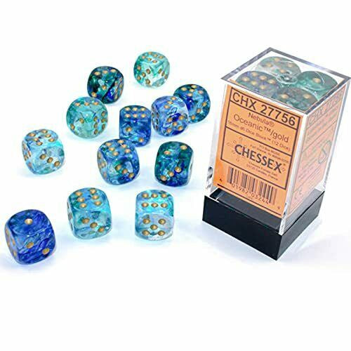 Nebula 12 * D6 Oceanic / Gold Luminary 16mm Chessex Dice (CHX27756)