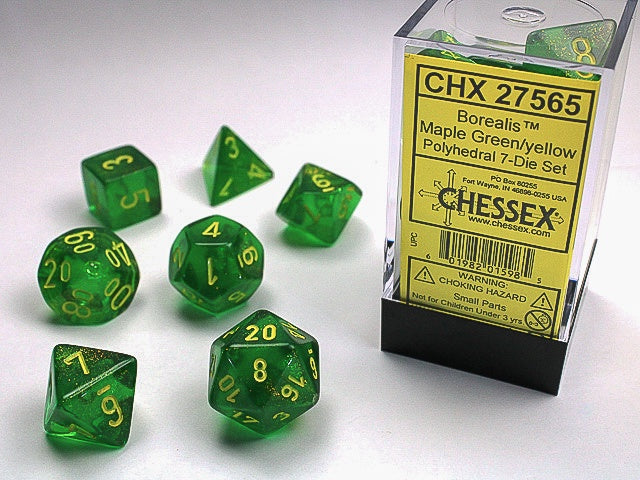 Borealis 7-Die Set Maple Green / Yellow Chessex Dice (CHX27565)