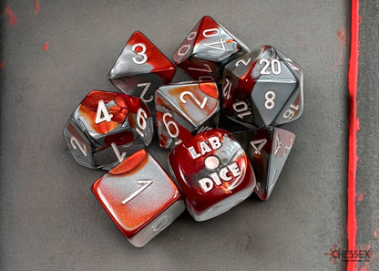 Gemini 7-die Set Polyhedral Red- Steel/white