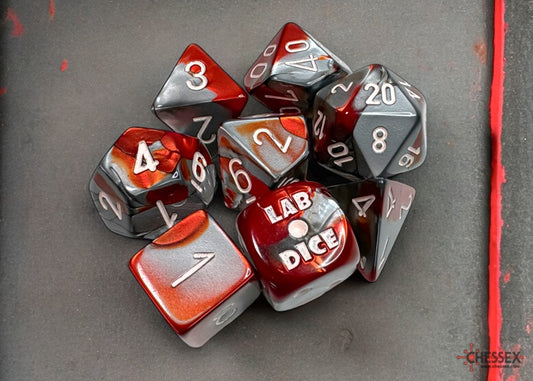 Gemini 7-die Set Polyhedral Red- Steel/white