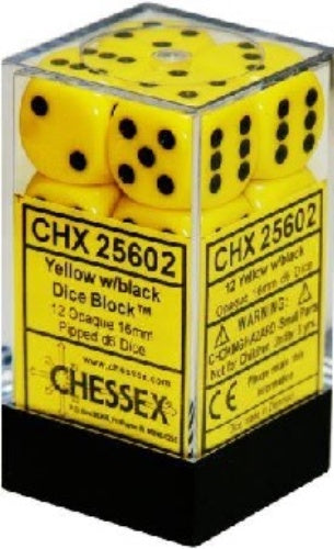 Opaque 12 * D6 Yellow / Black 16mm Chessex Dice (CHX25602)