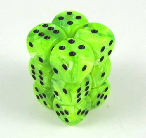 Vortex 12 * D6 Bright Green / Black 16mm Chessex Dice (CHX27630)