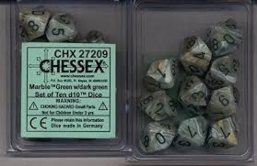 Marble 10 * D10 Green / Dark Green Chessex Dice (CHX27209)