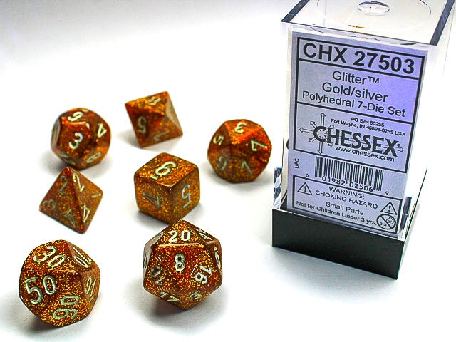 Glitter 7-Die Set Gold / Silver Chessex Dice (CHX27503)