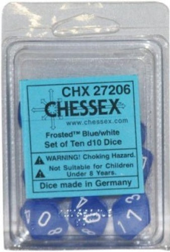 Frosted 10 * D10 Blue / White Chessex Dice (CHX27206)