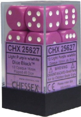 Opaque 12 * D6 Light Purple / White 16mm Chessex Dice (CHX25627)