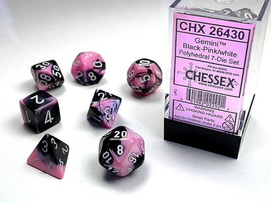 Gemini 7-Die Set Black-Pink / White Chessex Dice (CHX26430)