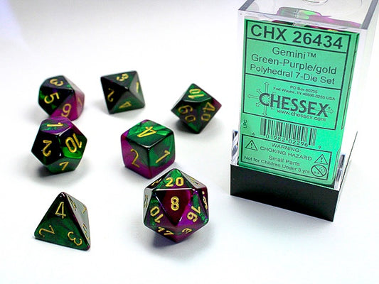 Gemini 7-Die Set Green-Purple / Gold Chessex Dice (CHX26434)