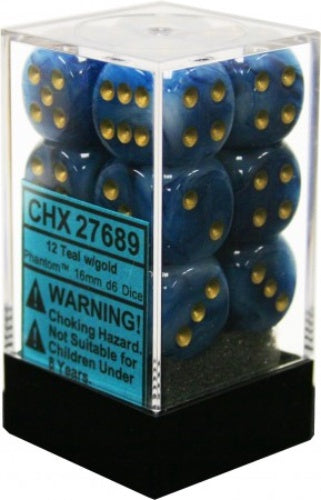 Phantom 12 * D6 Teal / Gold 16mm Chessex Dice (CHX27689)