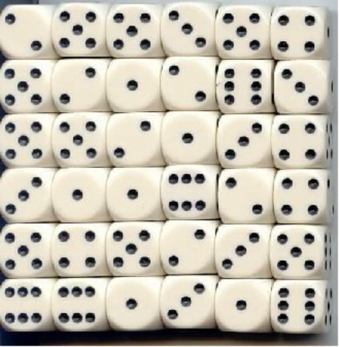 Opaque 36 * D6 White / Black 12mm Chessex Dice (CHX25801)