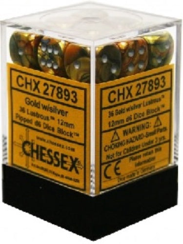 Lustrous 36 * D6 Gold / Silver 12mm Chessex Dice (CHX27893)
