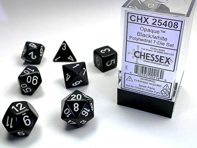 Opaque 7-Die Set Black / White Chessex Dice (CHX25408)