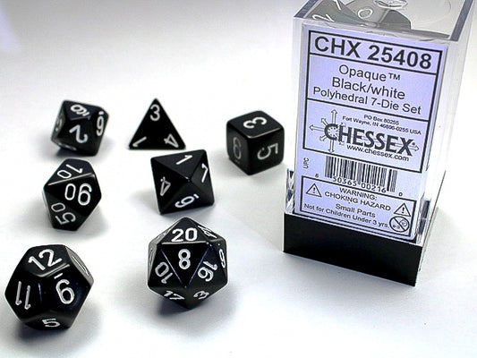 Opaque 7-Die Set Black / White Chessex Dice (CHX25408)