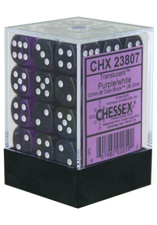 Translucent 36 * D6 Purple / White 12mm Chessex Dice (CHX23807)