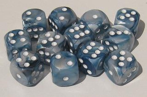 Lustrous 12 * D6 Slate /  White 16mm Chessex Dice (CHX27690)