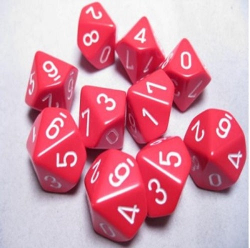 Opaque 10 * D10 Red / White Chessex Dice (CHX26204)