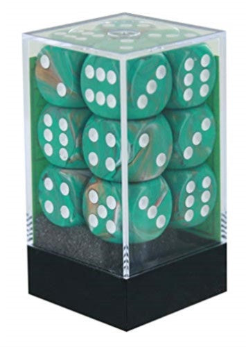 Marble 12 * D6 Oxi-Copper / White 16mm Chessex Dice (CHX27603)