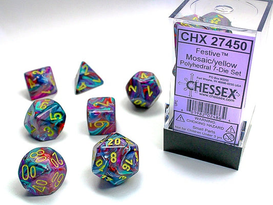 Festive 7-Die Set Mosaic / Yellow Chessex Dice (CHX27450)