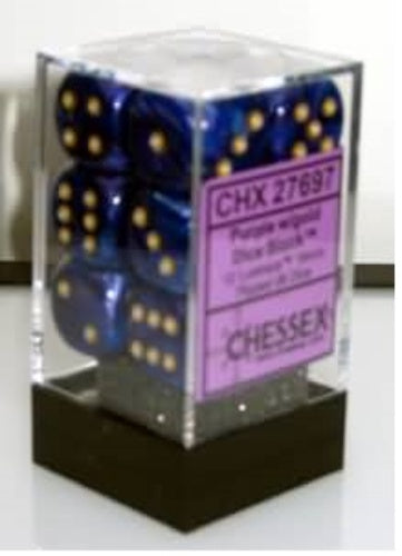 Lustrous 12 * D6 Purple / Gold 16mm Chessex Dice (CHX27697)