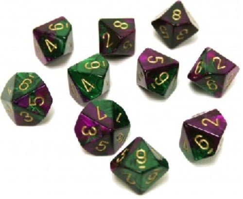 Gemini 10 * D10 Green-Purple / Gold Chessex Dice (CHX26234)