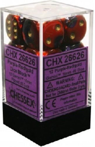 Gemini 12 * D6 Purple-Red / Gold 16mm Chessex Dice (CHX26626)