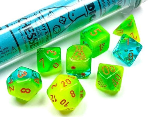 Gemini 7-Die Set Green-Teal / Orange Chessex Dice (CHX30048)