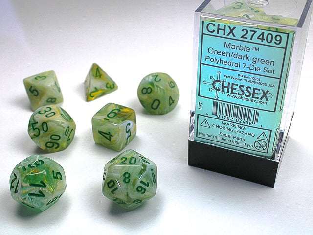 Marble 7-Die Set Green / Dark Green Chessex Dice (CHX27409)