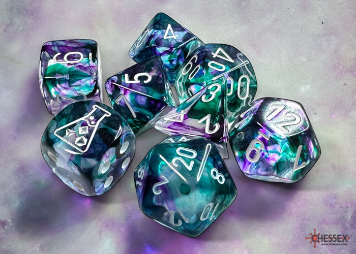 Nebula 7-die Set Polyhedral Fluorite/white