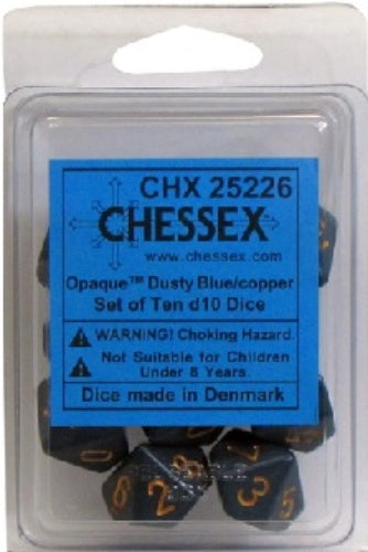 Opaque 10 * D10 Dusty Blue / Copper Chessex Dice (CHX25226)