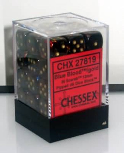 Scarab 36 * D6 Blue Blood / Gold 12mm Chessex Dice (CHX27819)