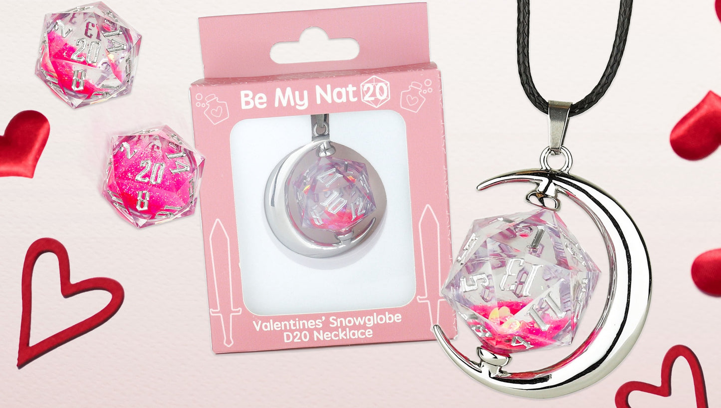 Sirius Dice Valentines' Snowglobe D20 Necklace