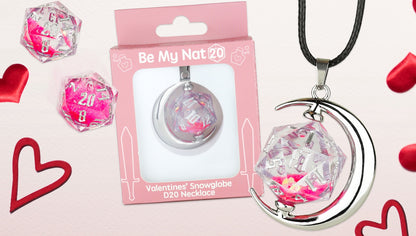 Sirius Dice Valentines' Snowglobe D20 Necklace