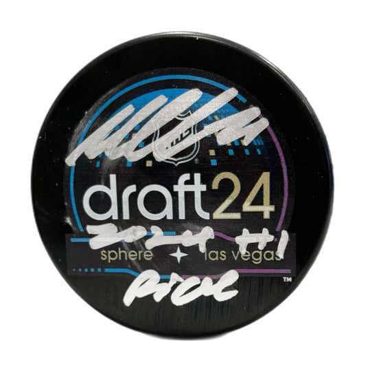 Macklin Celebrini Autographed & Inscribed Puck - Draft