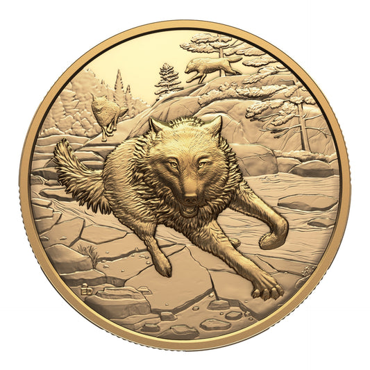 Great Hunters: Grey Wolf – 1 oz. $200 Pure Gold Ultra High Relief Coin