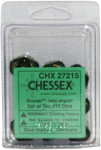 Scarab 10 * D10 Jade / Gold Chessex Dice (CHX27215)