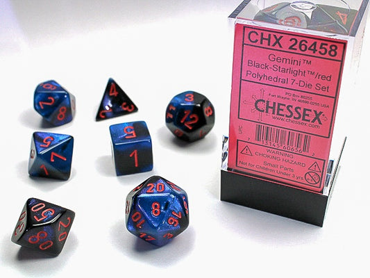 Gemini 7-Die Black-Starlight / Red Chessex Dice (CHX26458)