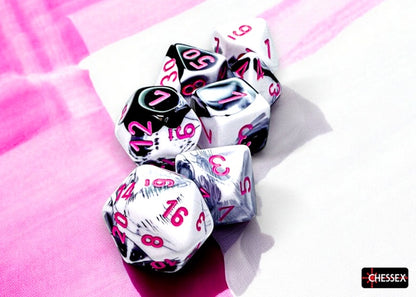 Gemini 7-Die Black-White / Pink Chessex Dice (CHX26469)