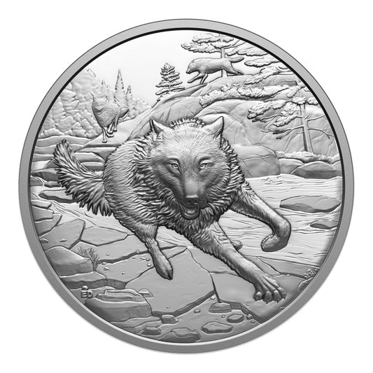 Great Hunters: Grey Wolf – 1 oz. $20 1 oz Fine Silver Ultra High Relief Coin (250386)