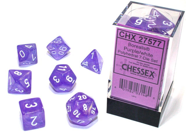 Borealis 7-Die Set Purple / White Luminary Chessex Dice (CHX27577)