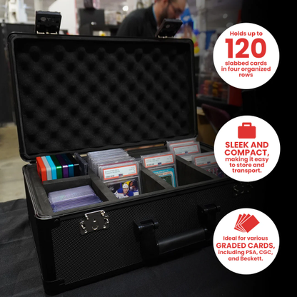 BLACK ALUMINUM GRADED CARD STORAGE BOX 4 ROWS