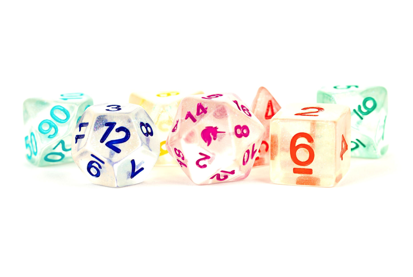 Resin 7 Dice Set Unicorn Rainbow Ice 16mm