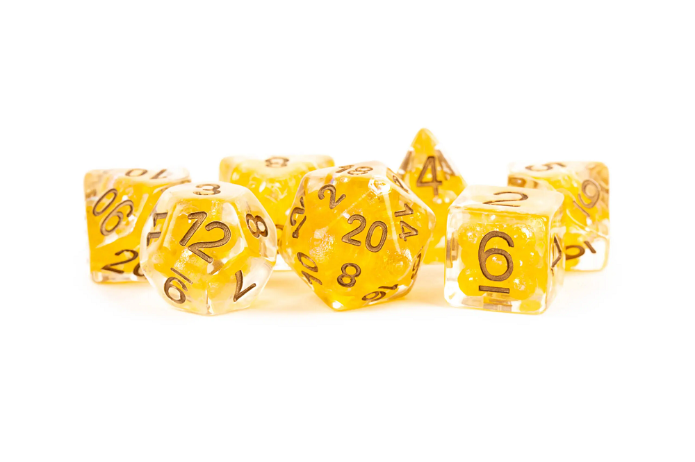 Resin 7 Dice Set Pearl Citrine W/ Copper 16mm